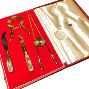 Asprey & Company Luxury 4 piece gold plated bar tool set (with rare knife)